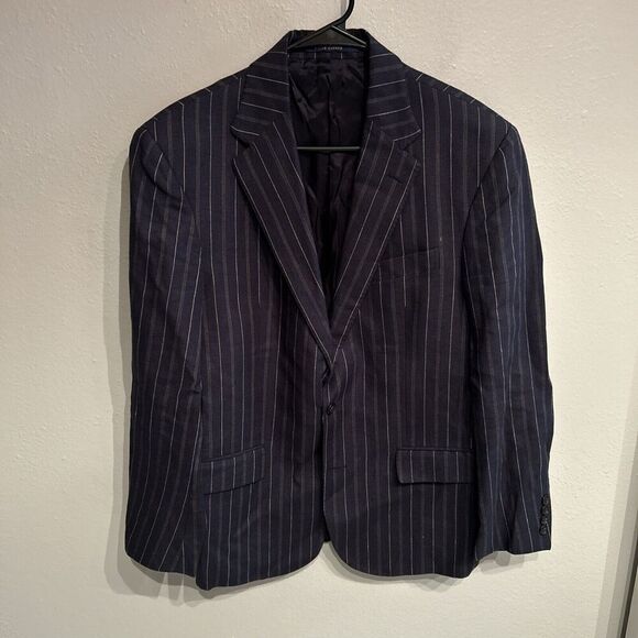 Polo Ralph Lauren Mens 40R Linen Wool Blue Pinstriped Blazer Made In Italy - Picture 1 of 10